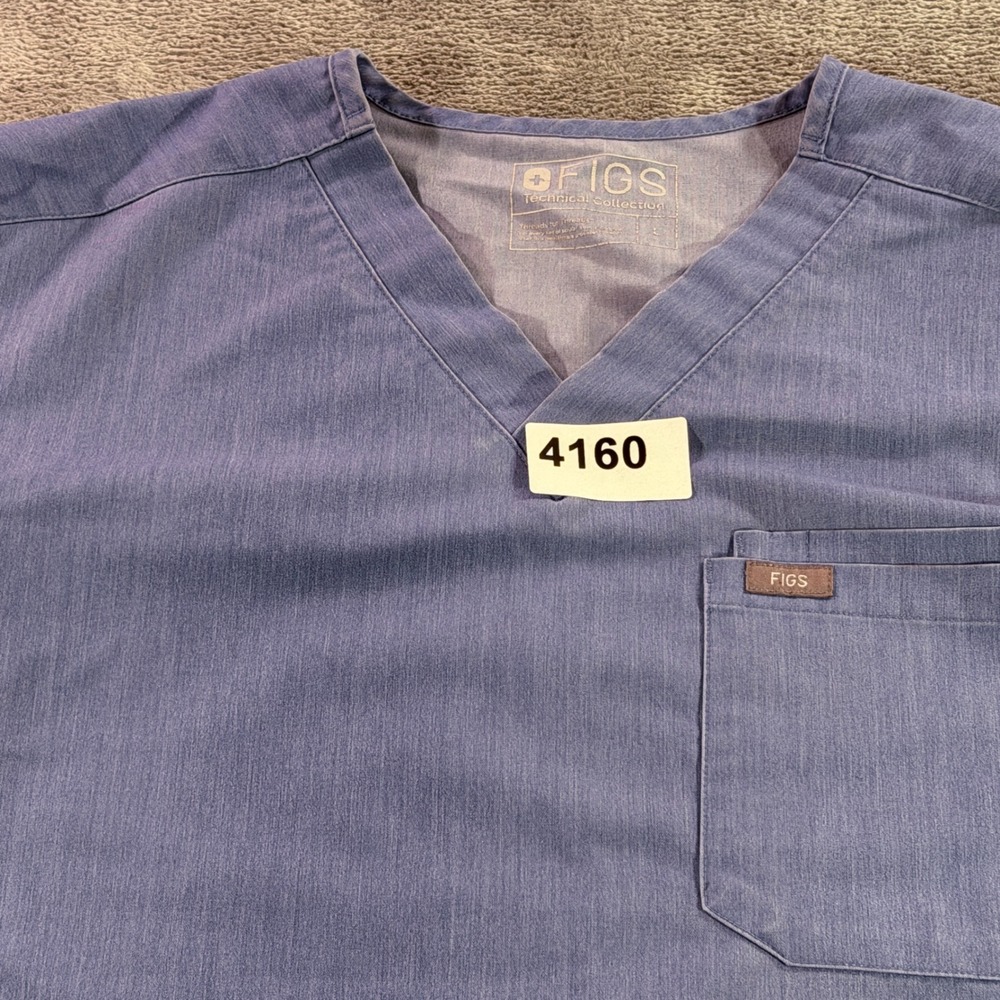 FIGS Scrub Top Men L Blue V-Neck Chest Pocket Technical Collection FM1500